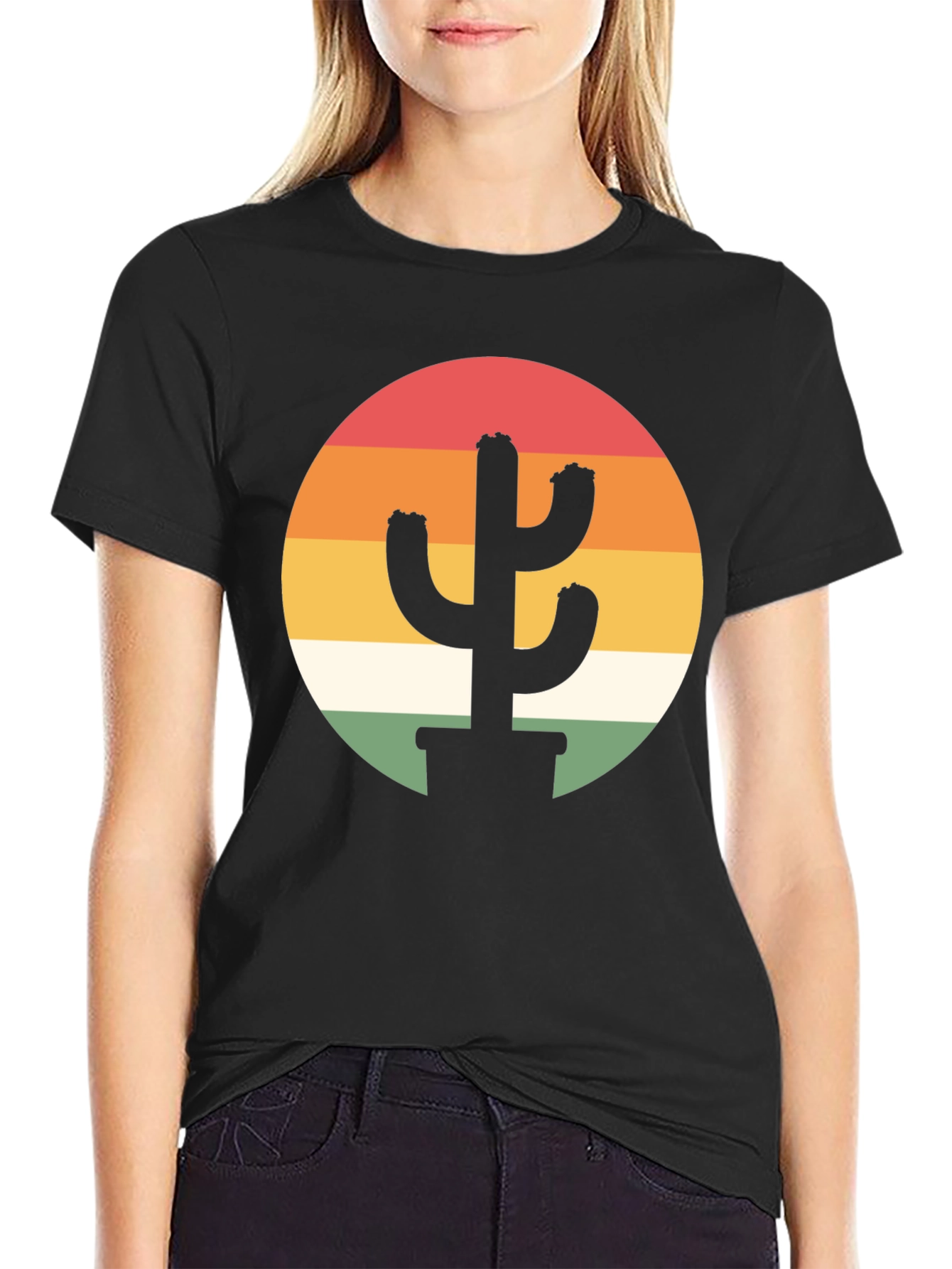 Retro Cactus Sunset Graphic Tee - Black