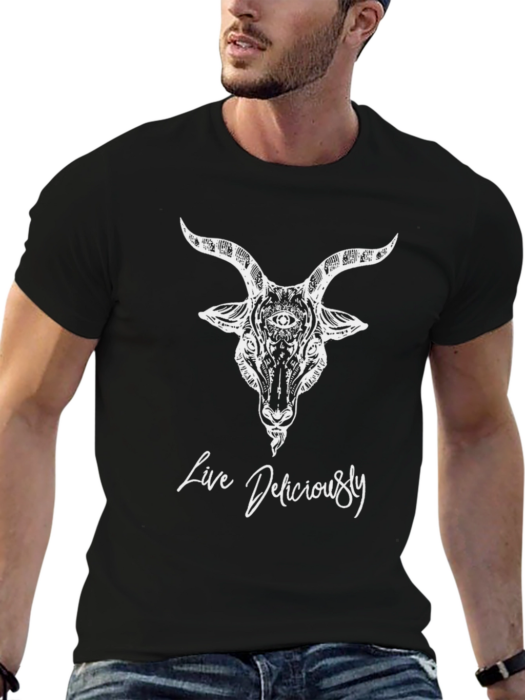 Live Deliciously Goat Graphic Tee - Black