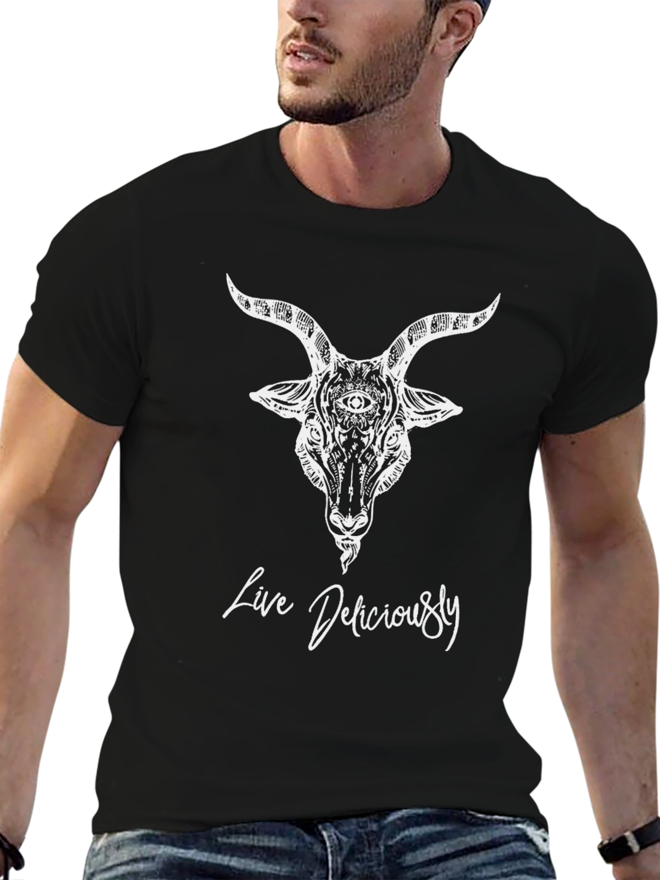 Live Deliciously Goat Graphic Tee - Black
