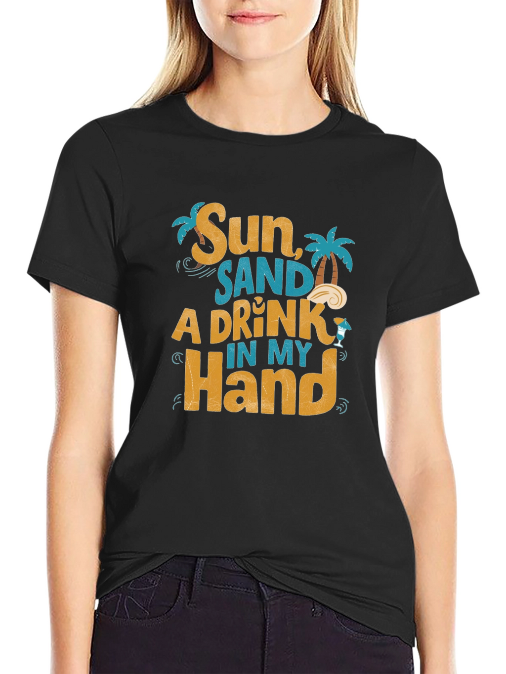 Sun Sand A Drink in My Hand Graphic T-Shirt
