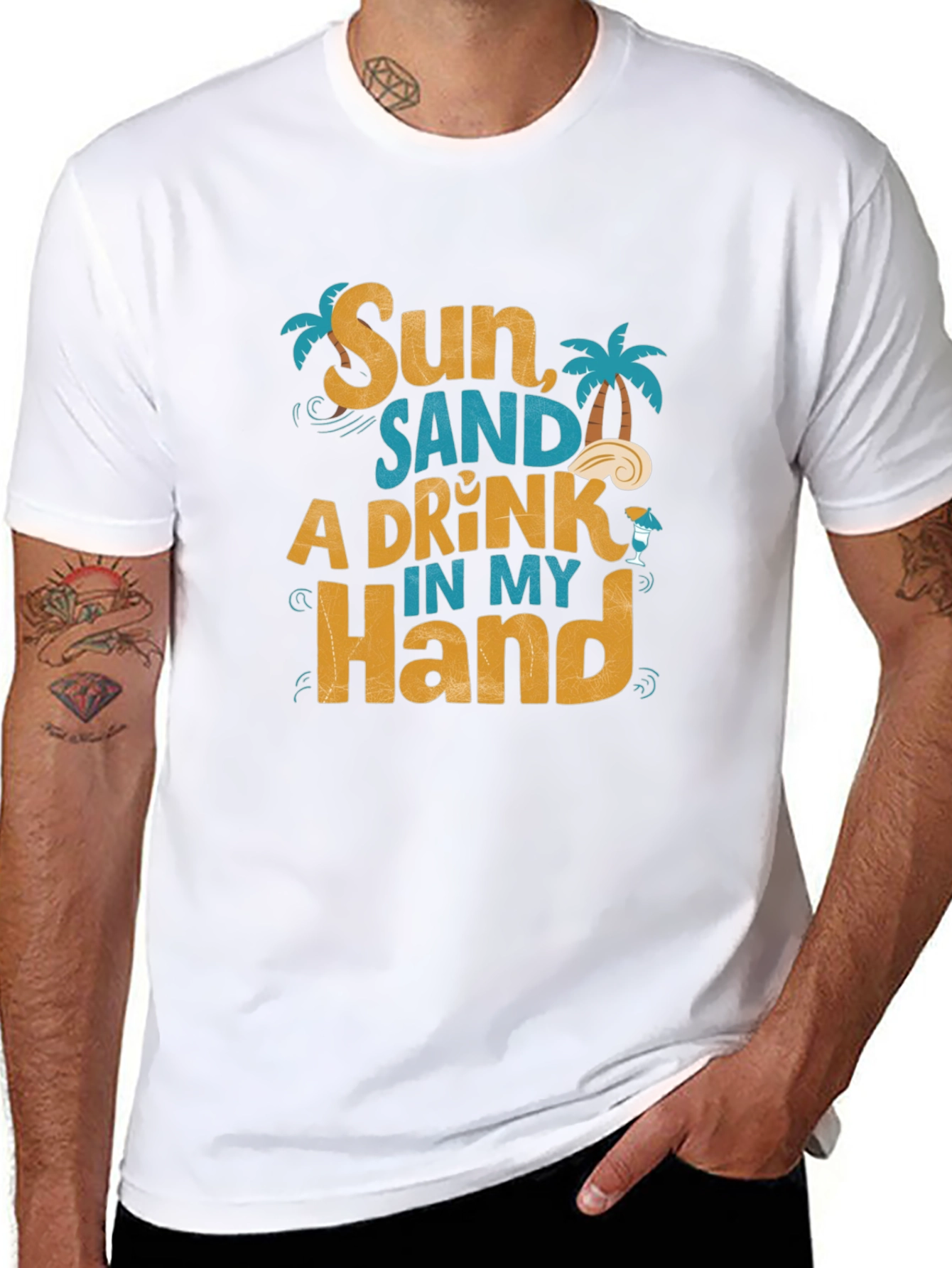 Sun Sand A Drink in My Hand Graphic T-Shirt