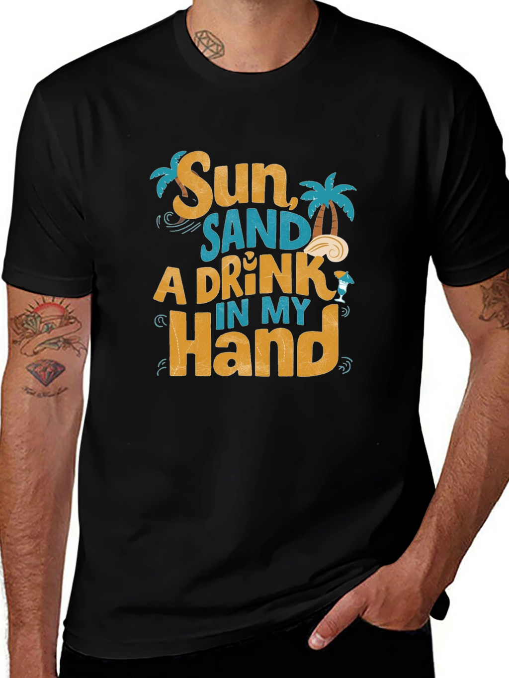Sun Sand A Drink in My Hand Graphic T-Shirt