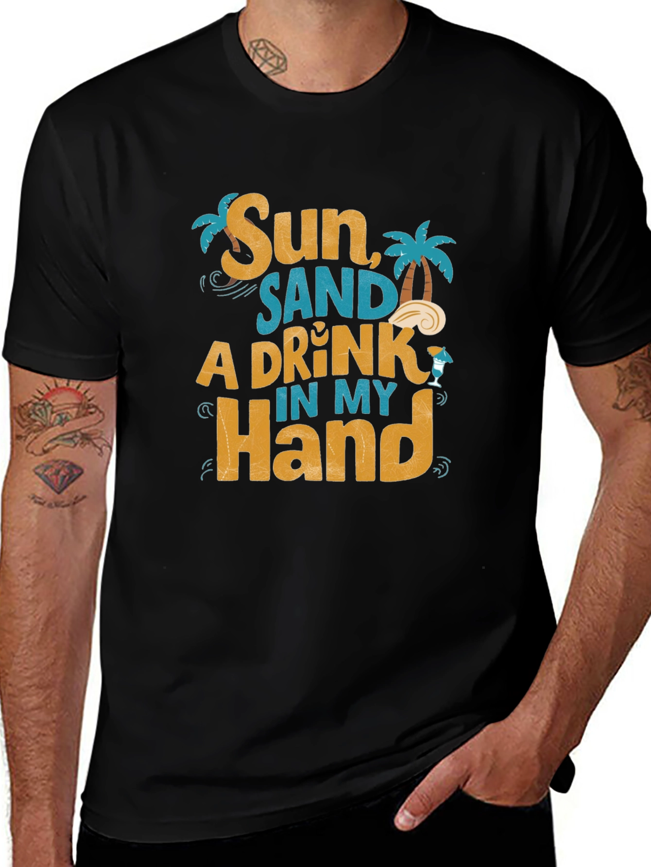 Sun Sand A Drink in My Hand Graphic T-Shirt