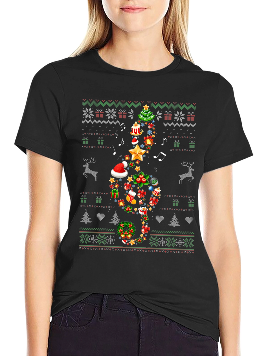 Christmas Music Treble Clef T-Shirt