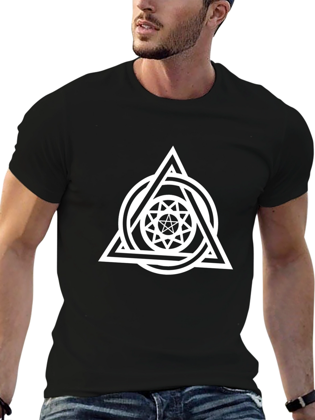 Geometric Triangle Graphic Tee - Stylish Black T-Shirt