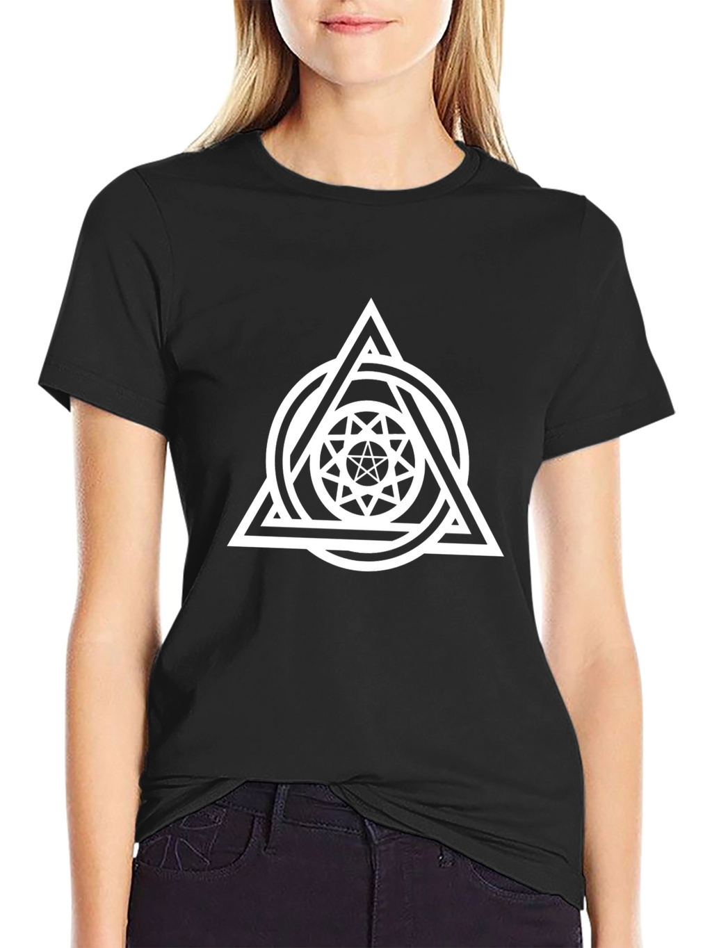 Geometric Triangle Graphic Tee - Stylish Black T-Shirt