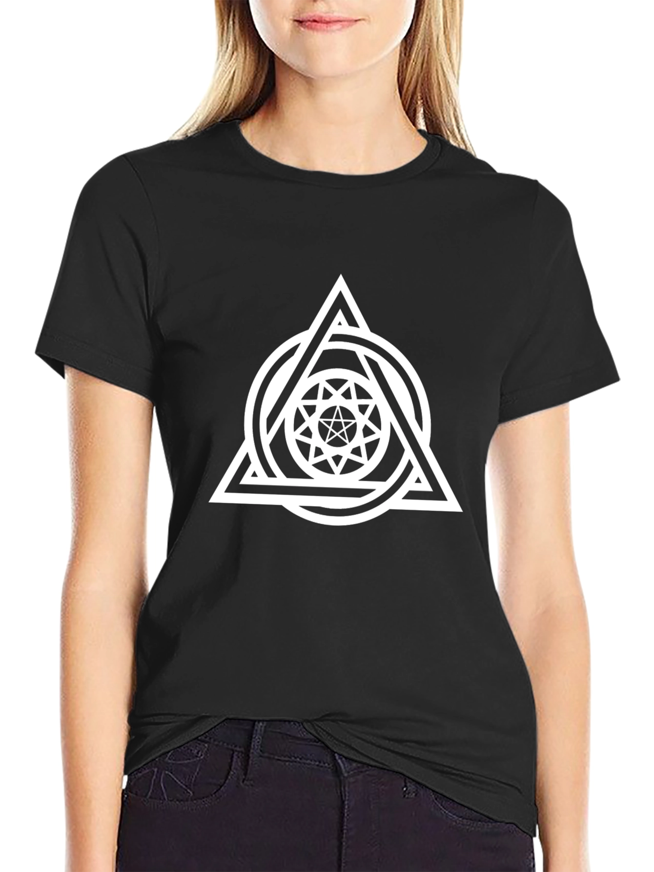 Geometric Triangle Graphic Tee - Stylish Black T-Shirt