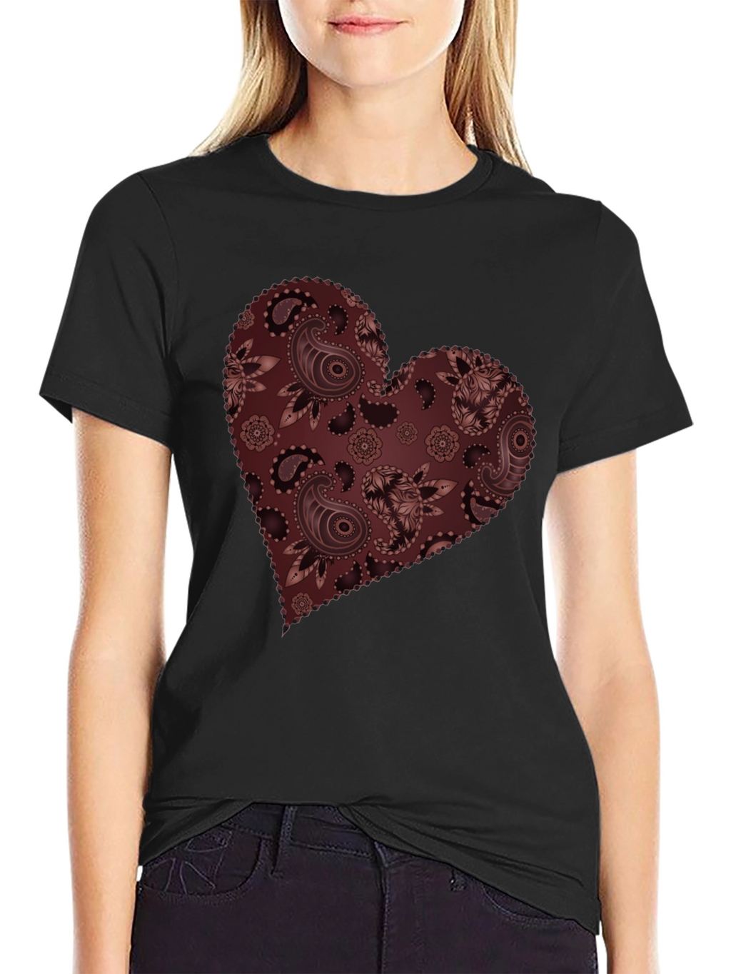 Paisley Heart Graphic Tee - Stylish Casual Wear