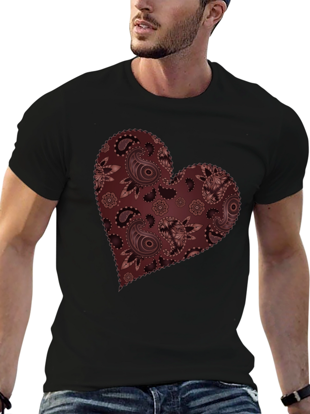 Paisley Heart Graphic Tee - Stylish Casual Wear