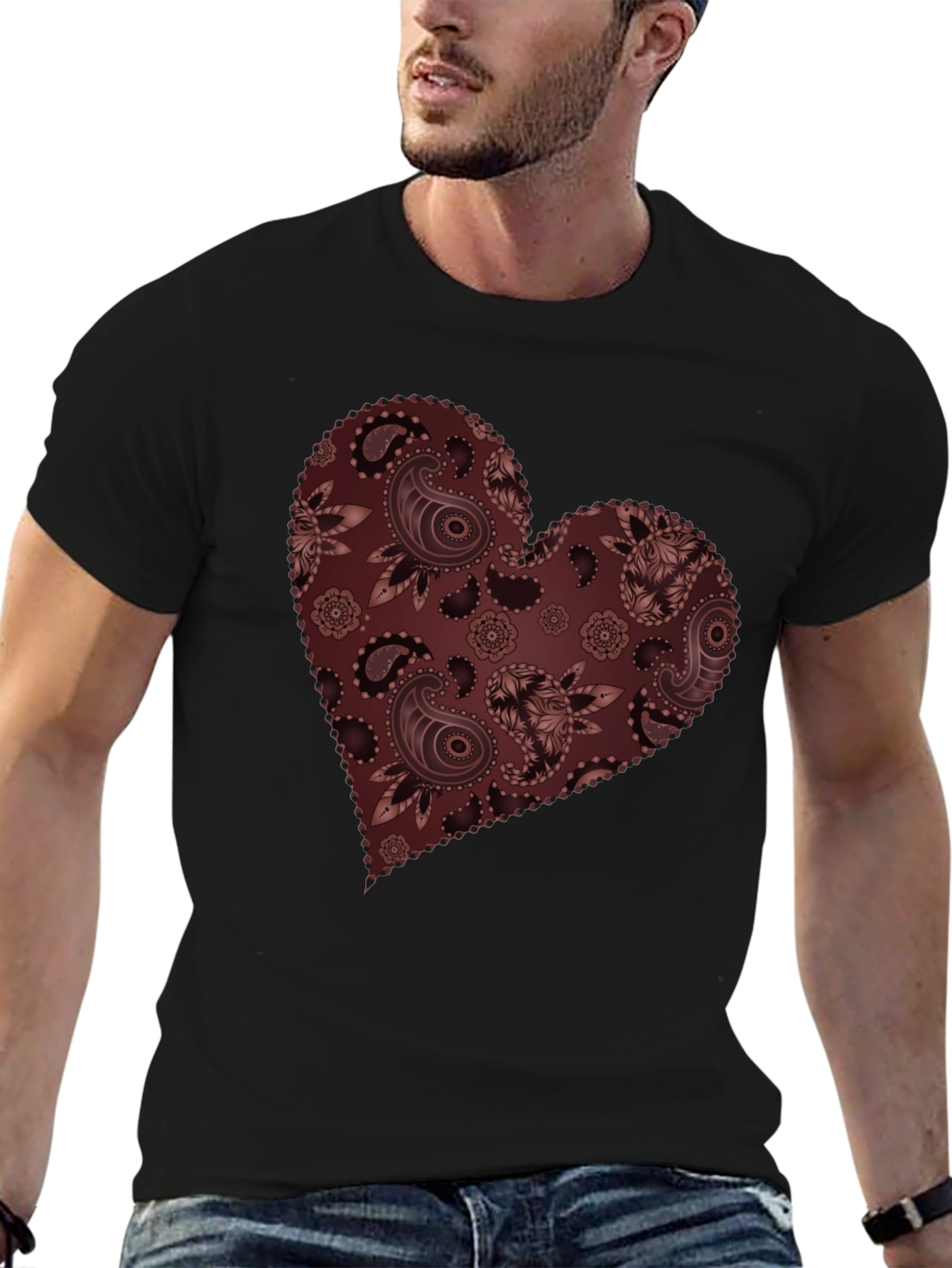 Paisley Heart Graphic Tee - Stylish Casual Wear