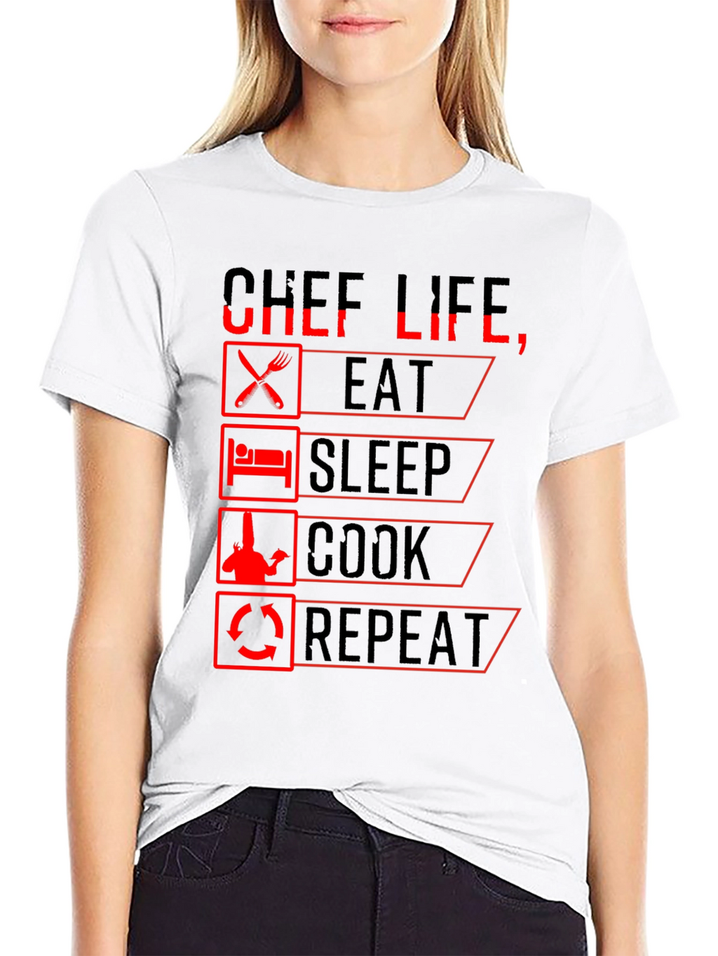 Chef Life Eat Sleep Cook Repeat Black Graphic T-Shirt