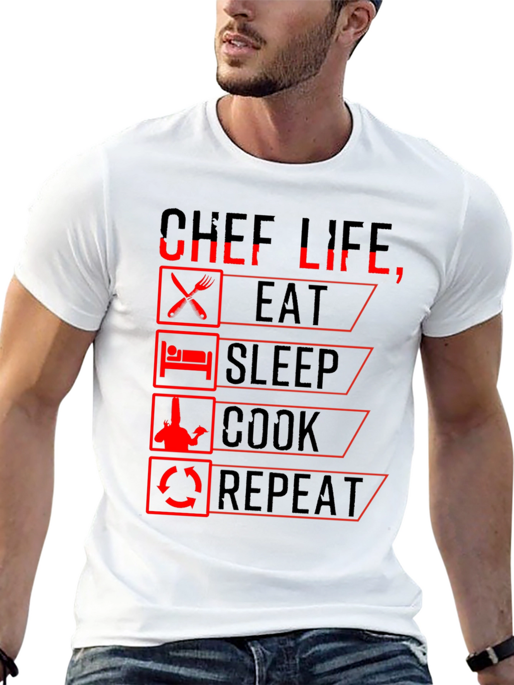 Chef Life Eat Sleep Cook Repeat Black Graphic T-Shirt