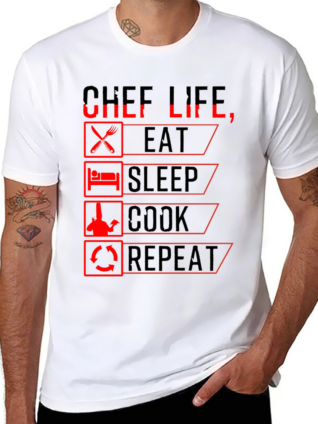 Chef Life Eat Sleep Cook Repeat Black Graphic T-Shirt