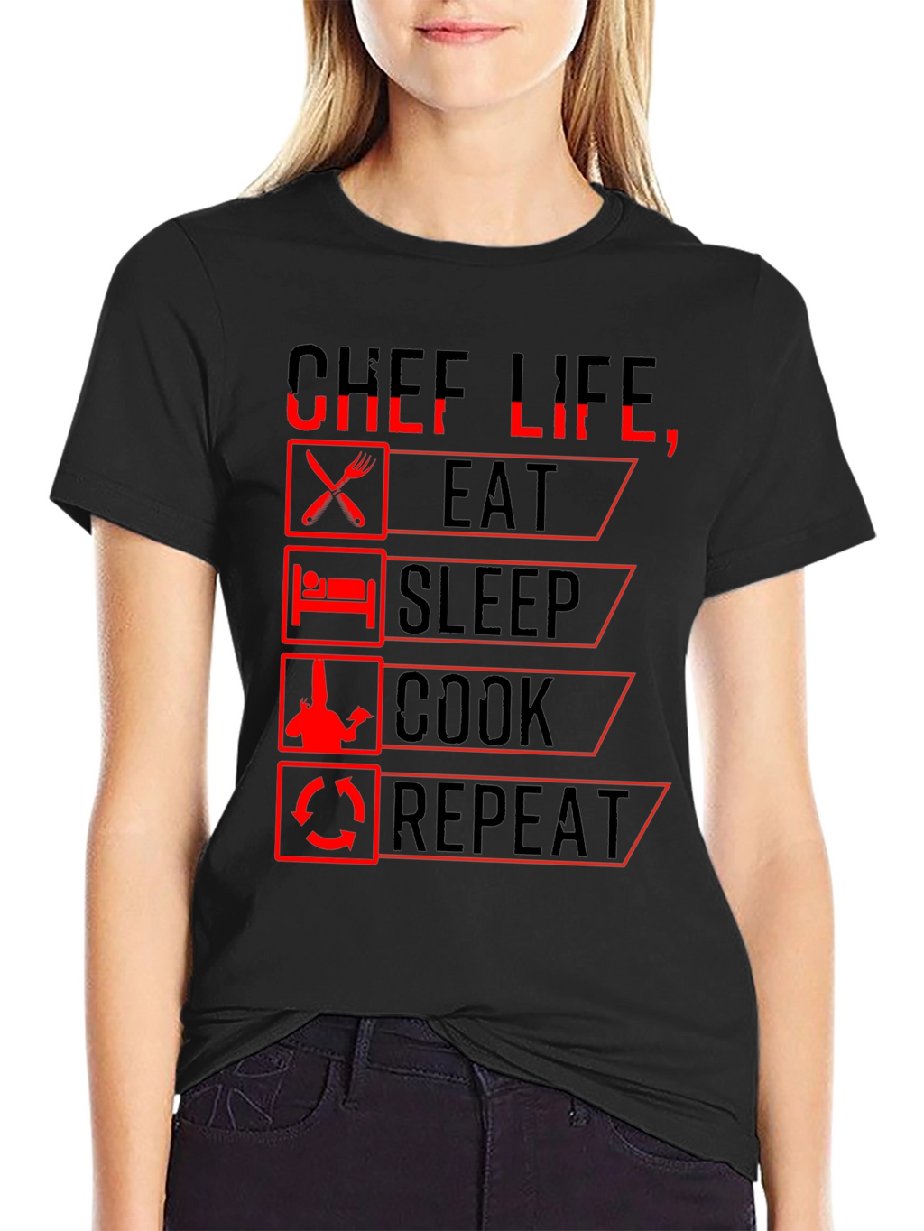 Chef Life Eat Sleep Cook Repeat Black Graphic T-Shirt