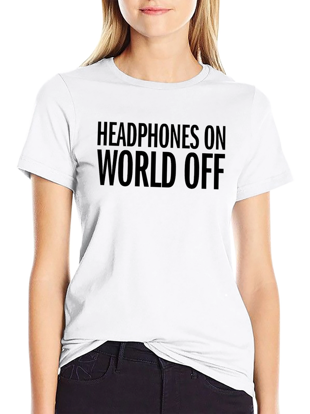 Headphones On World Off Black Graphic Tee