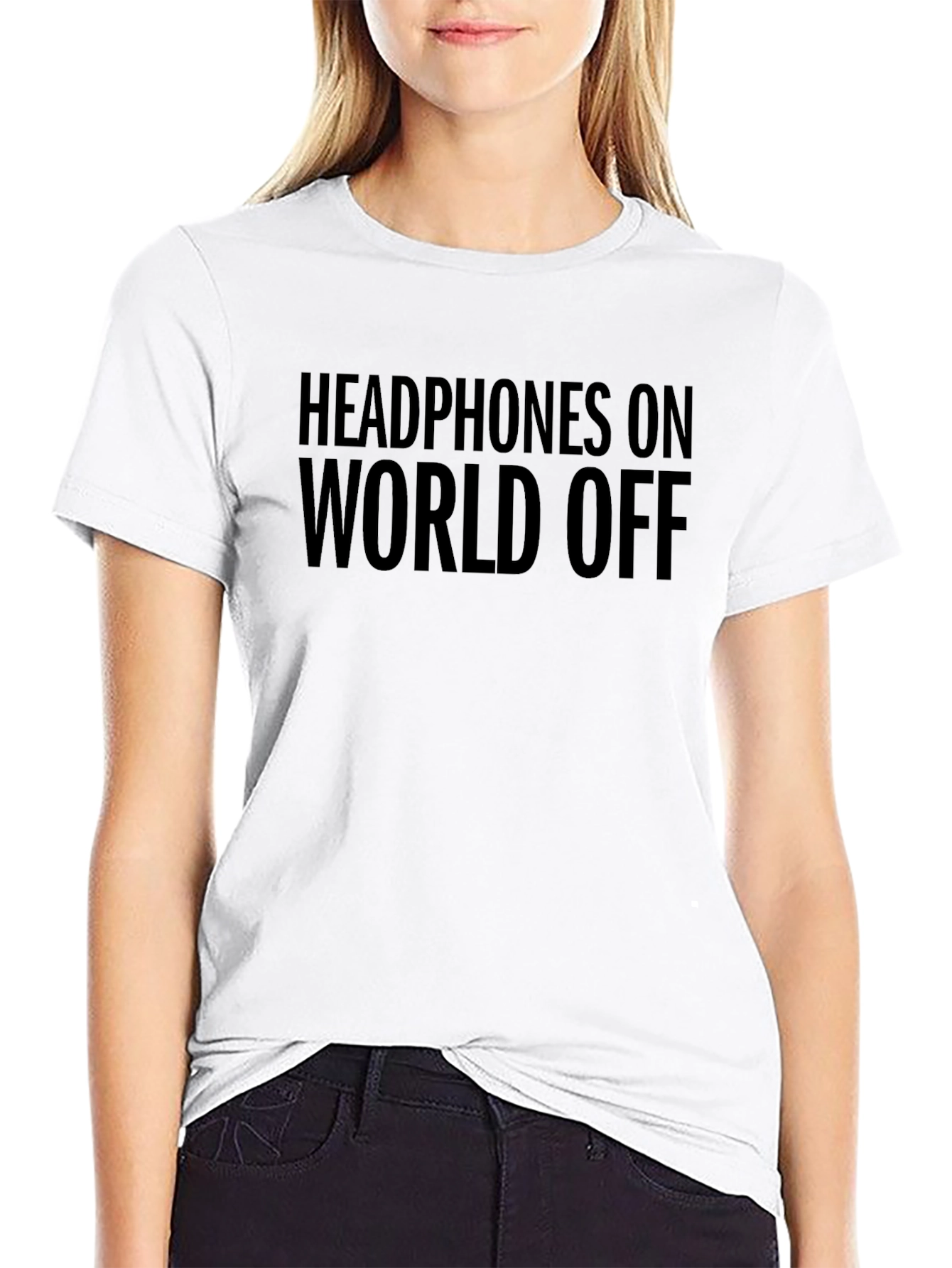 Headphones On World Off Black Graphic Tee