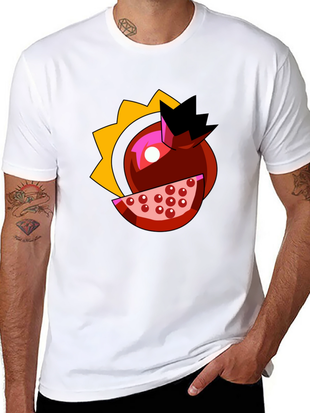 Pomegranate Cartoon Graphic Black T-Shirt