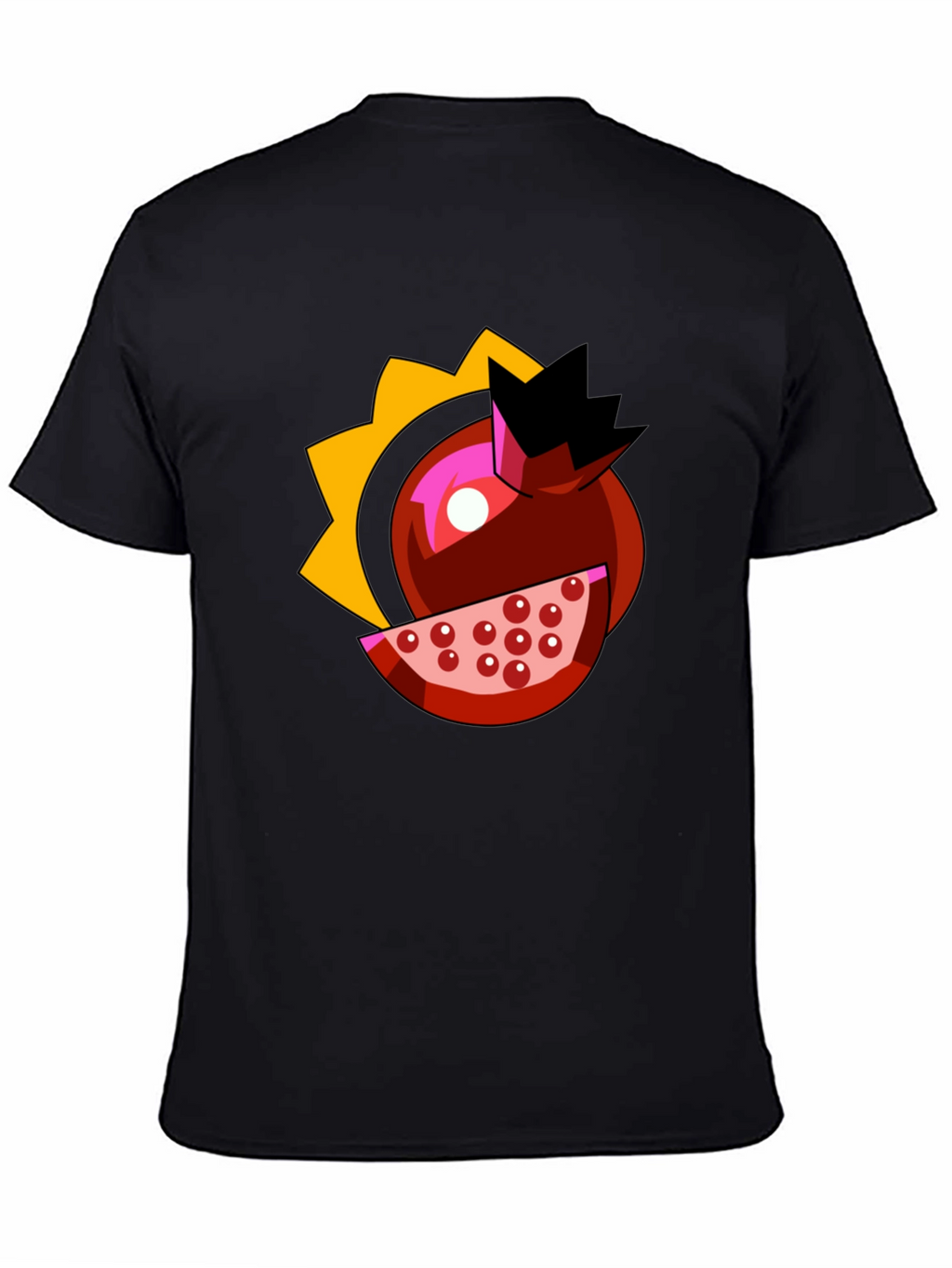 Pomegranate Cartoon Graphic Black T-Shirt