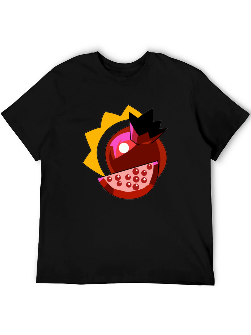 Pomegranate Cartoon Graphic Black T-Shirt