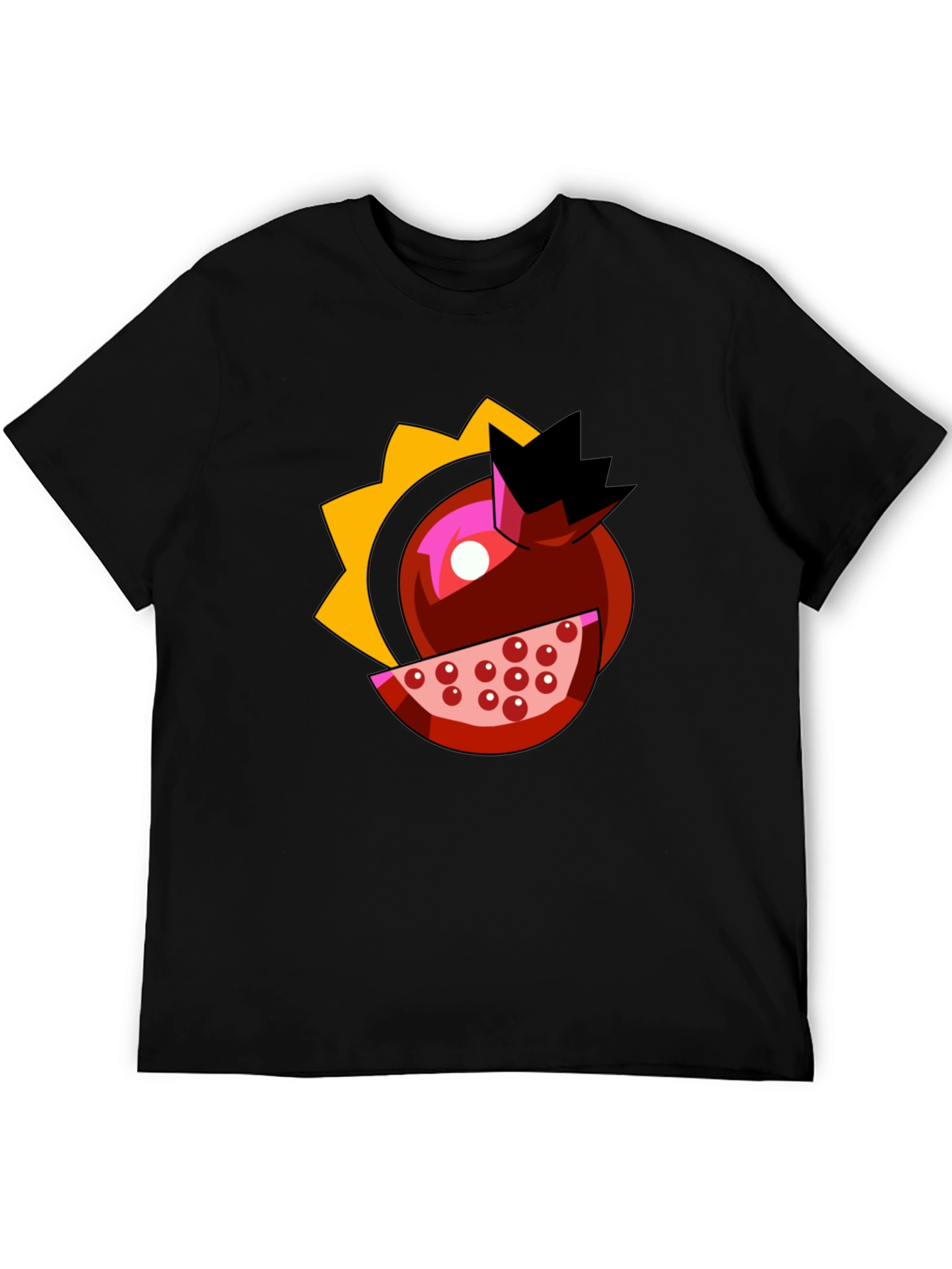 Pomegranate Cartoon Graphic Black T-Shirt