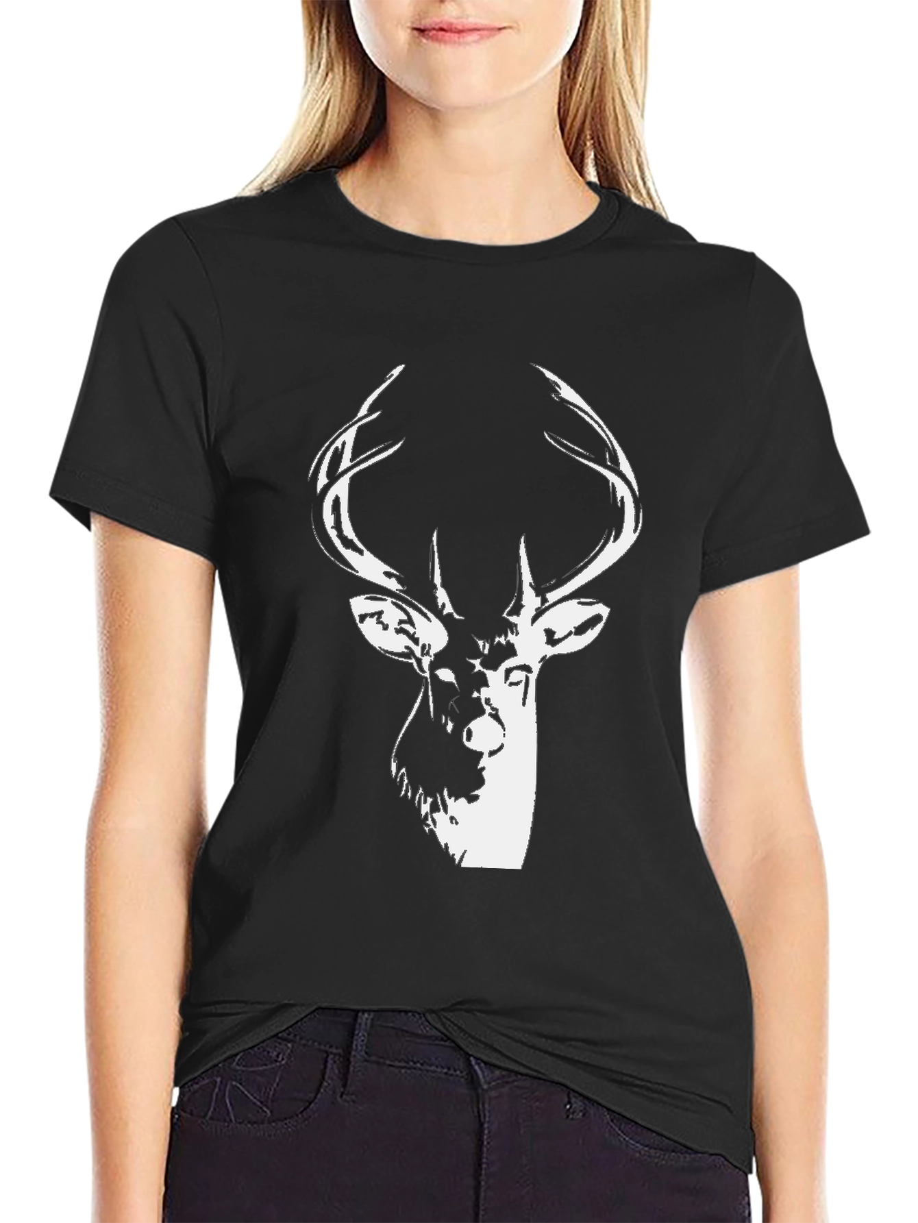 Stag Graphic Black T-Shirt - Mens Casual Tee