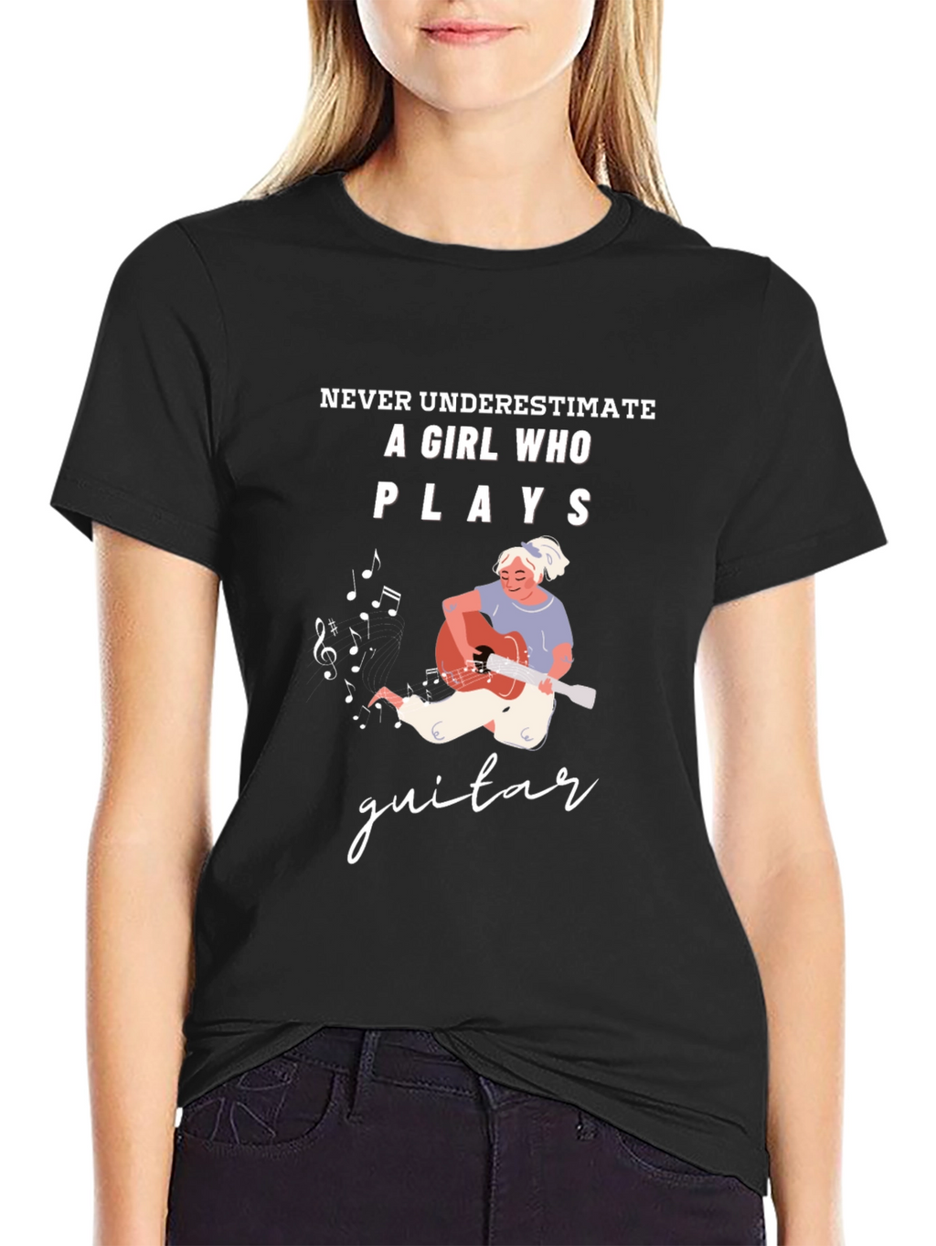 Girl Guitar Player Graphic Tee - Never Underestimate
