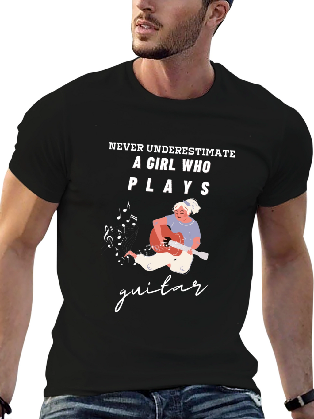 Girl Guitar Player Graphic Tee - Never Underestimate
