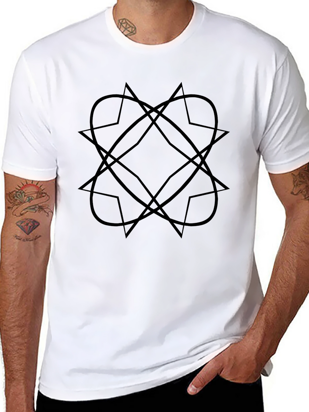 Abstract Geometric Star Design Black T-Shirt