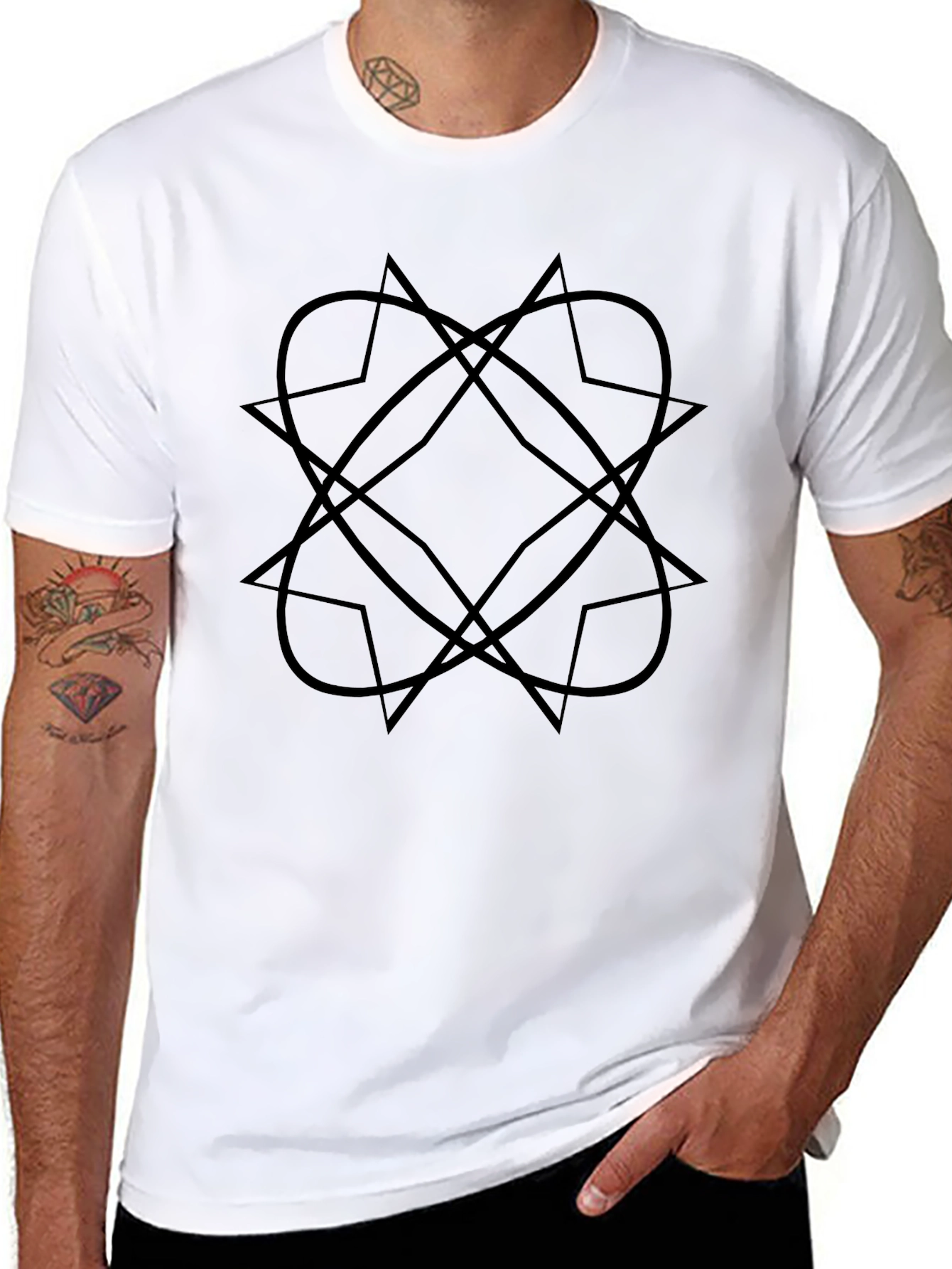 Abstract Geometric Star Design Black T-Shirt