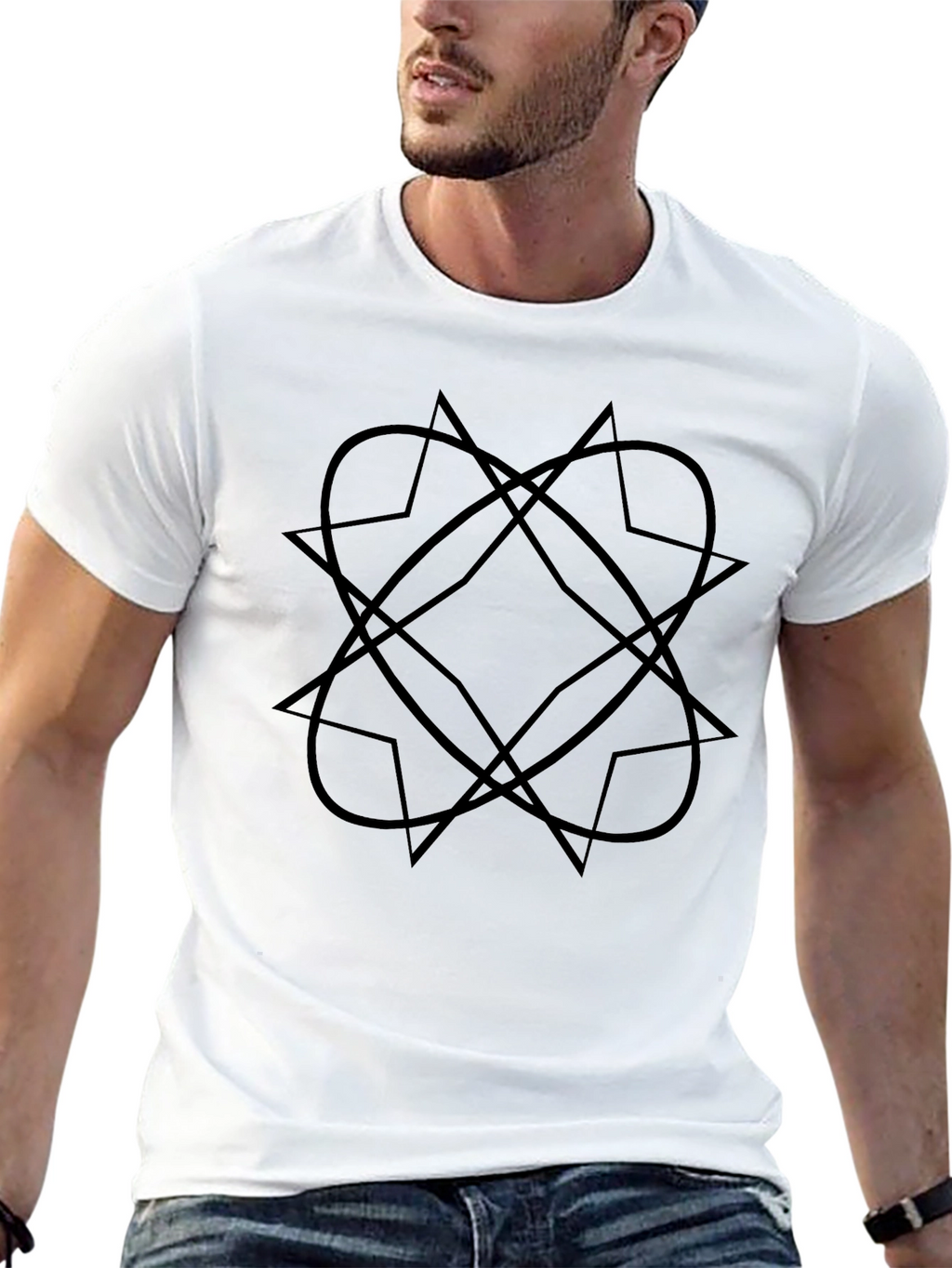 Abstract Geometric Star Design Black T-Shirt