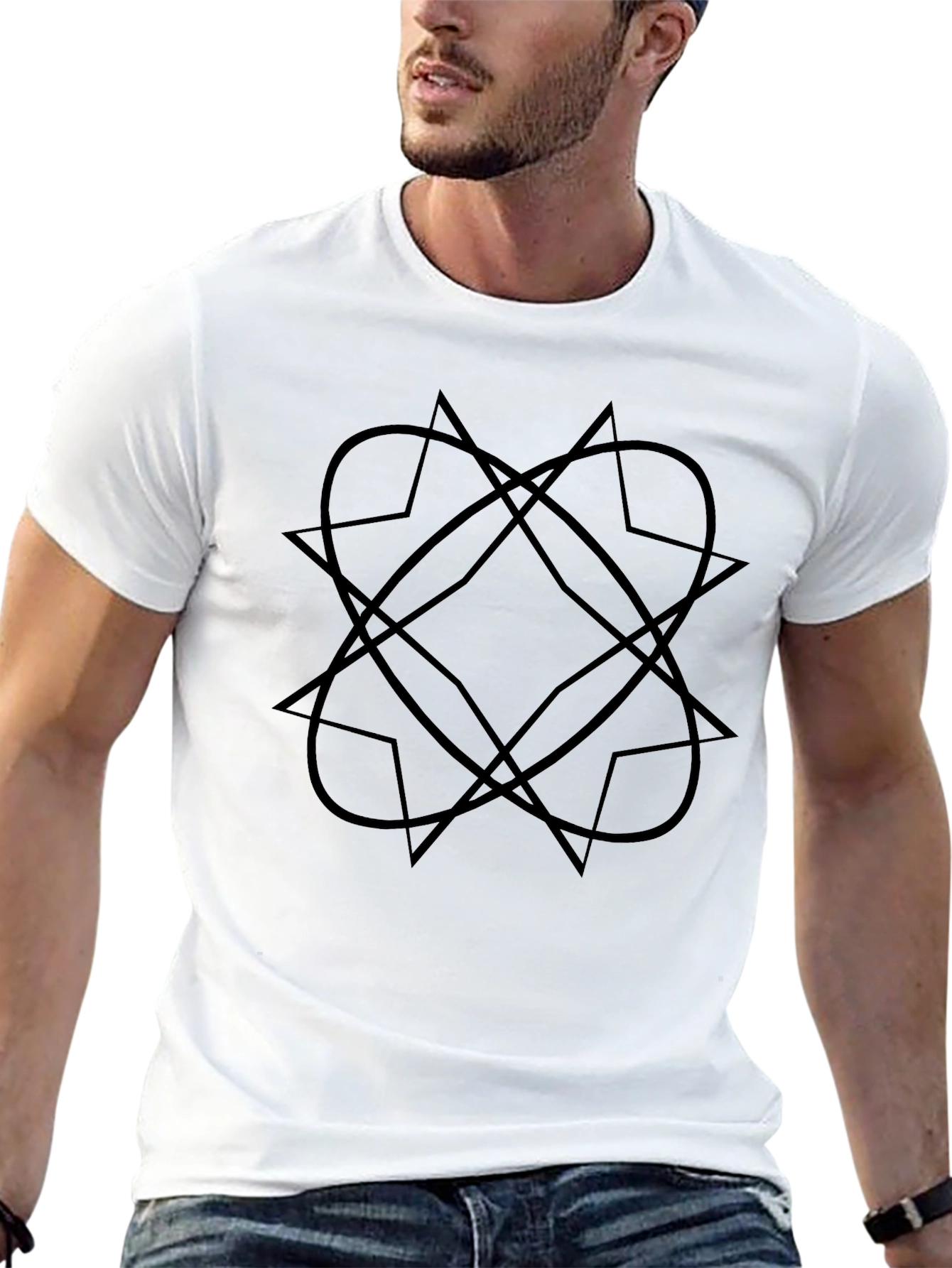 Abstract Geometric Star Design Black T-Shirt