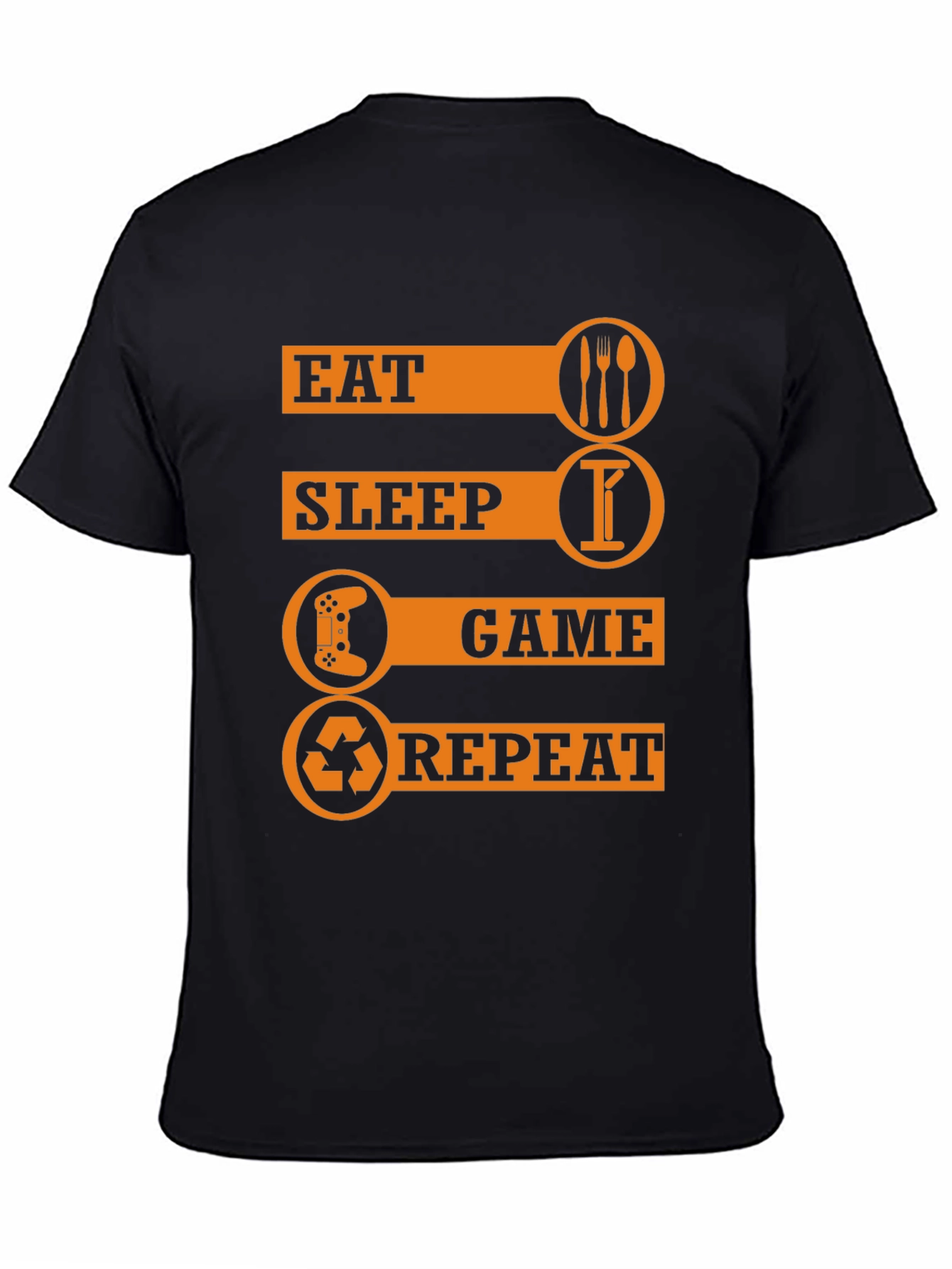 Eat Sleep Game Repeat Black Graphic T-Shirt