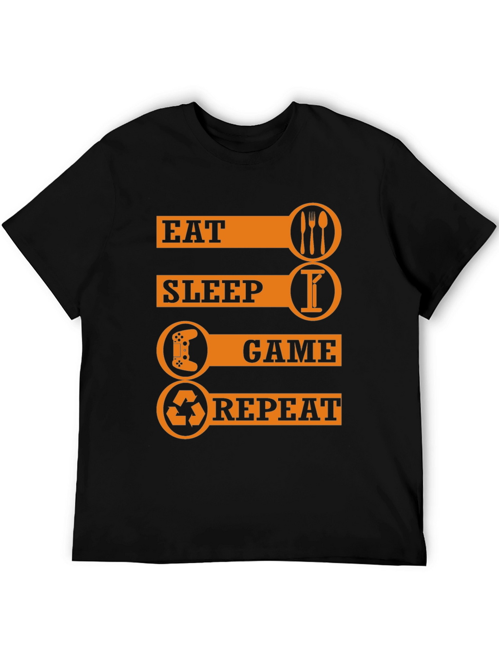 Eat Sleep Game Repeat Black Graphic T-Shirt