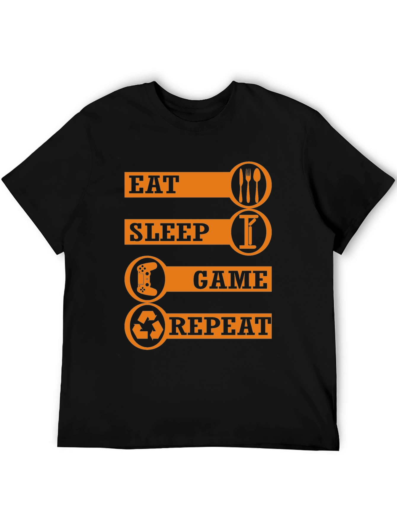 Eat Sleep Game Repeat Black Graphic T-Shirt