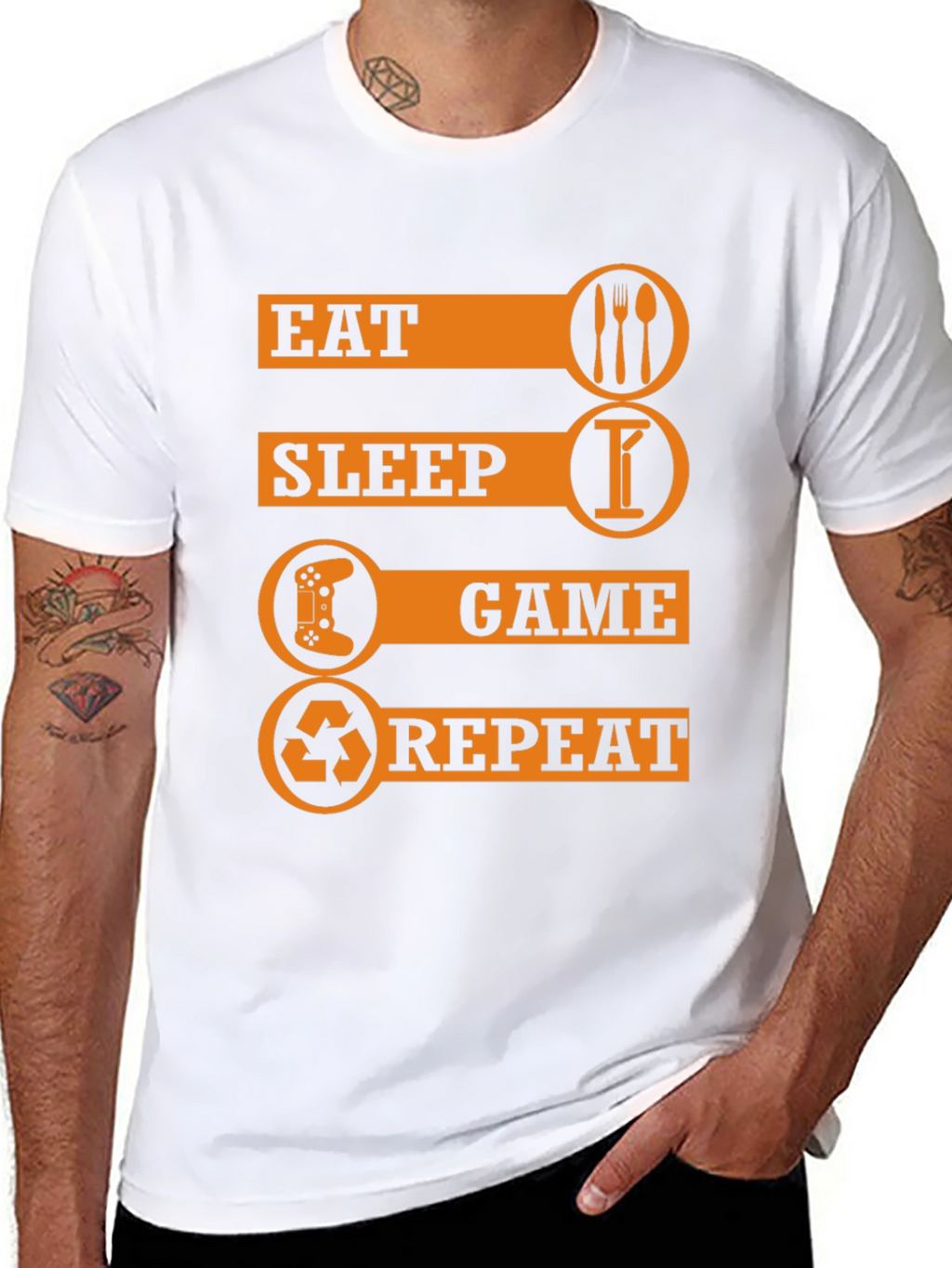 Eat Sleep Game Repeat Black Graphic T-Shirt