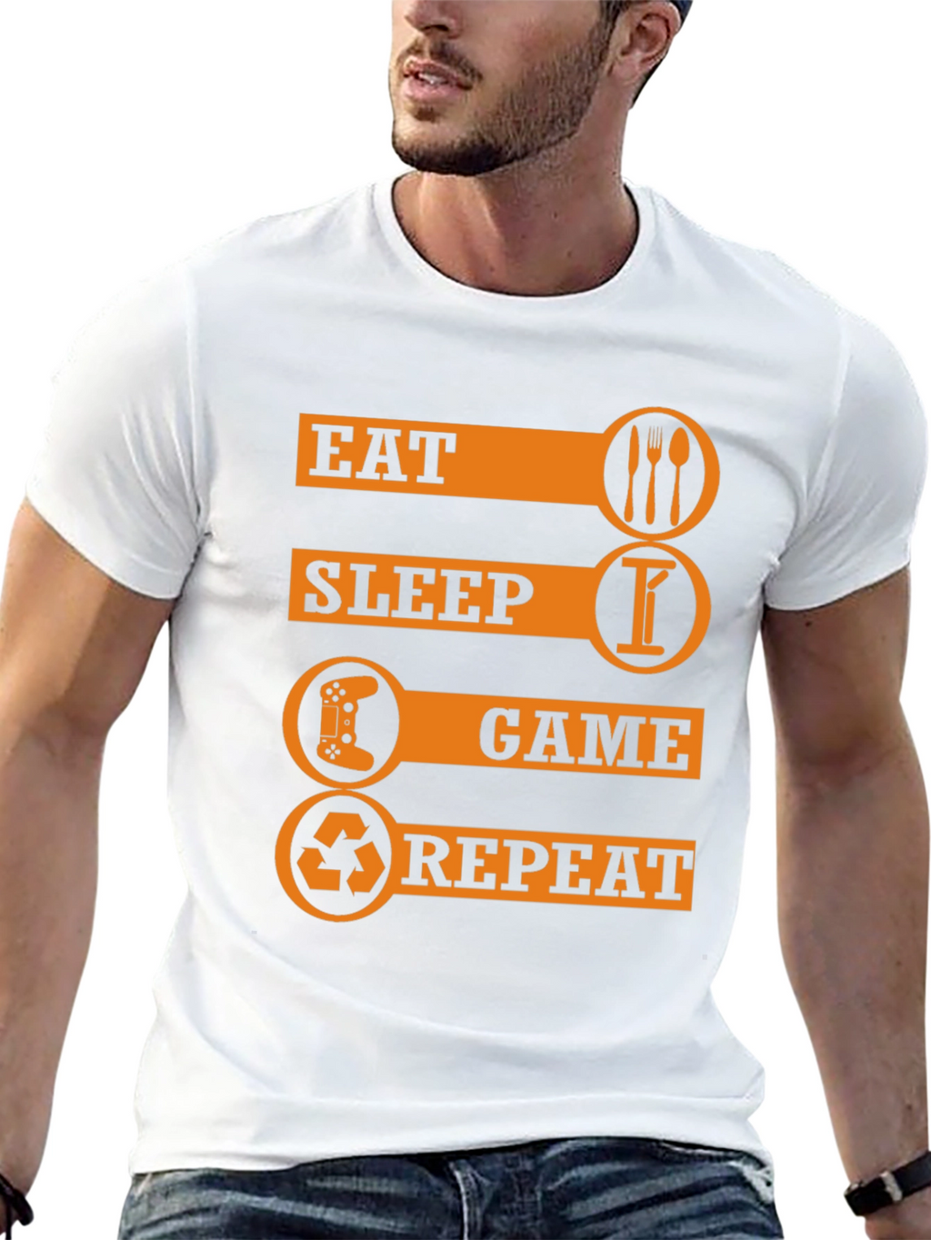 Eat Sleep Game Repeat Black Graphic T-Shirt