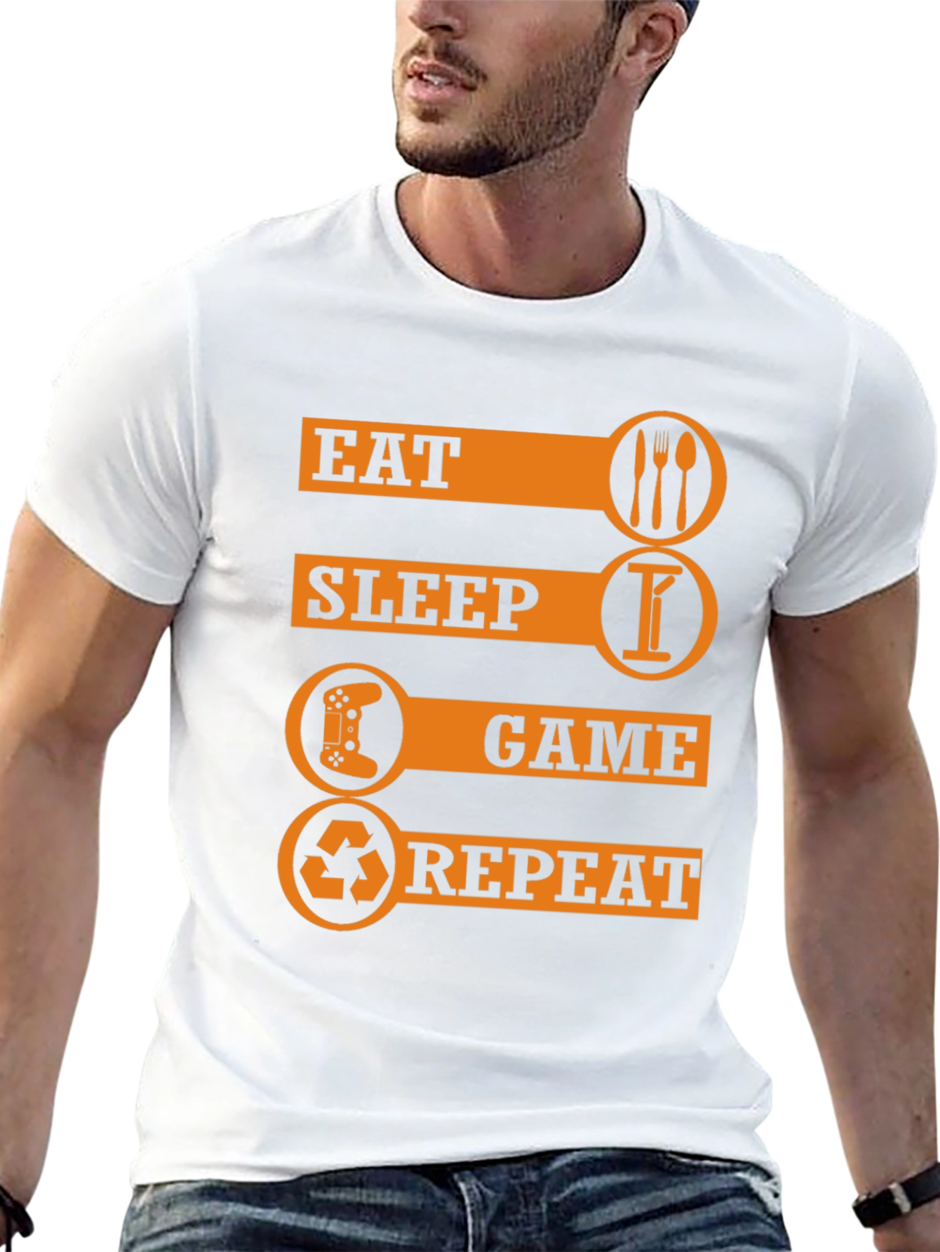 Eat Sleep Game Repeat Black Graphic T-Shirt