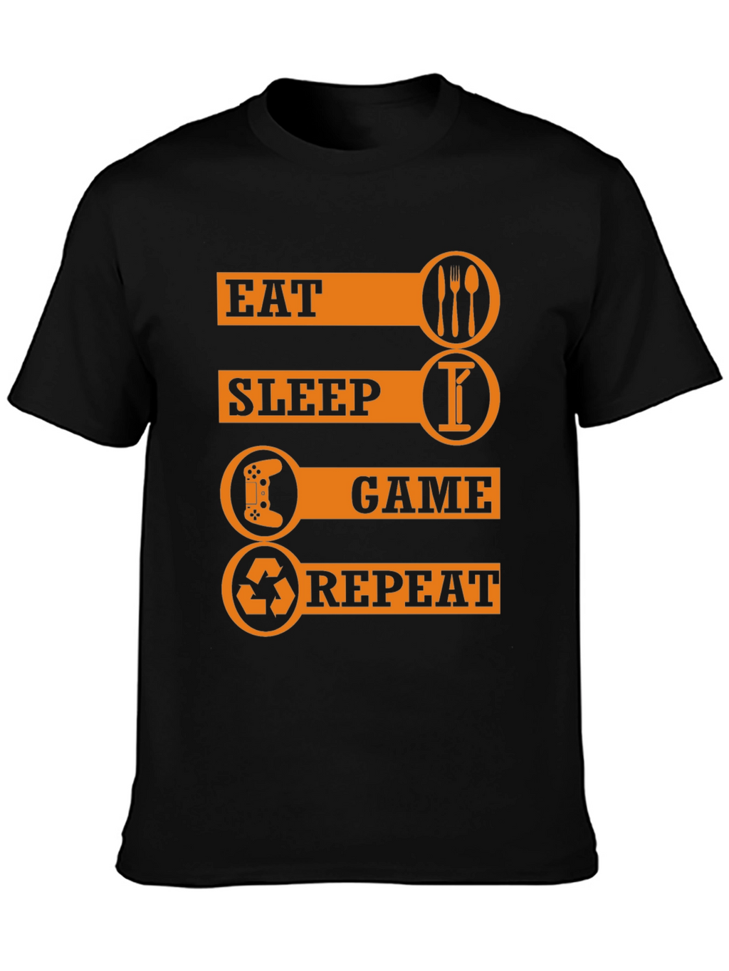 Eat Sleep Game Repeat Black Graphic T-Shirt