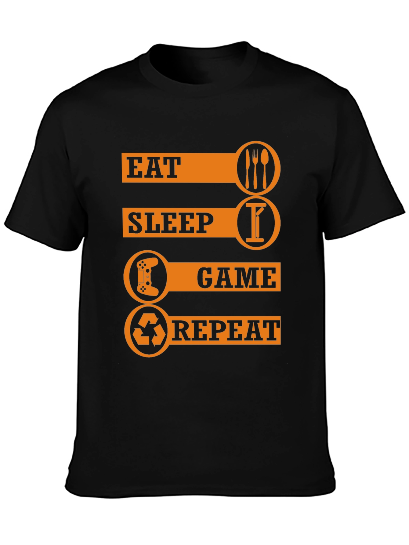 Eat Sleep Game Repeat Black Graphic T-Shirt