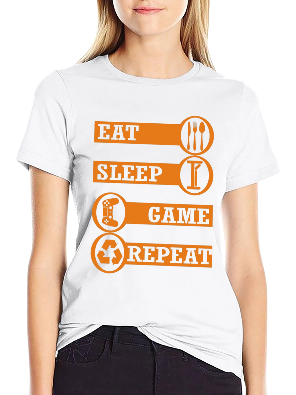 Eat Sleep Game Repeat Black Graphic T-Shirt