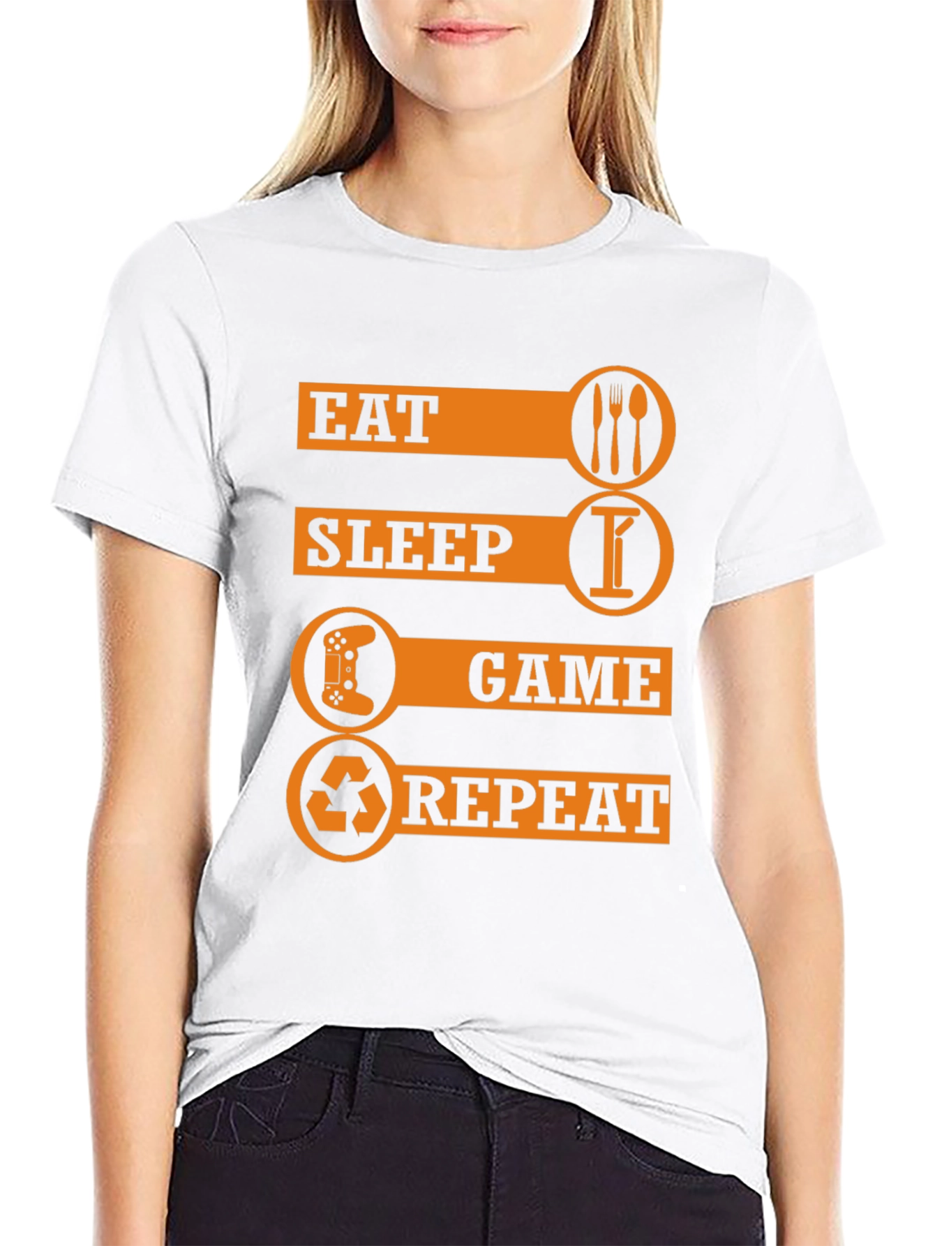 Eat Sleep Game Repeat Black Graphic T-Shirt