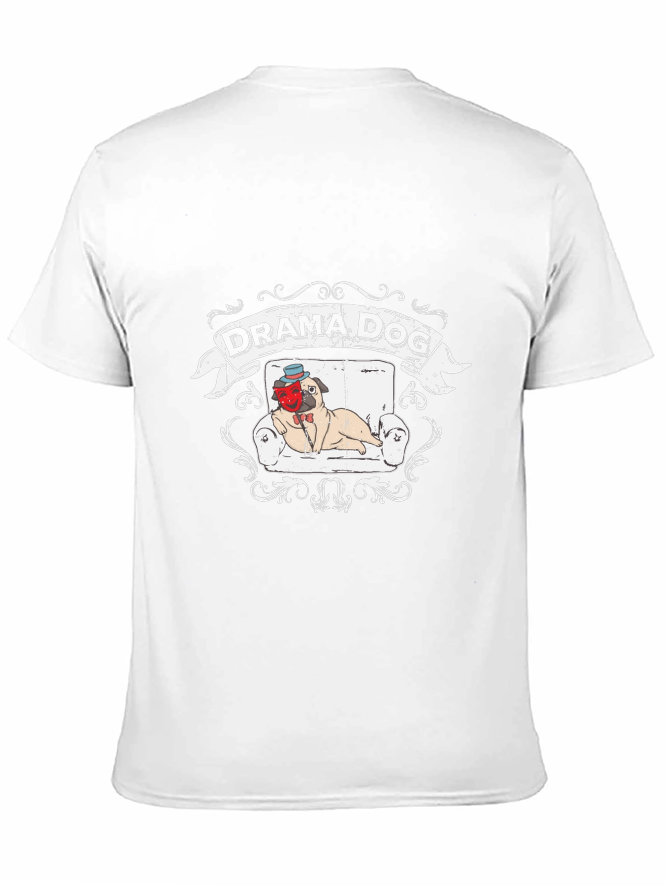 Drama Dog T-Shirt: Pug on Couch Theatrical Design