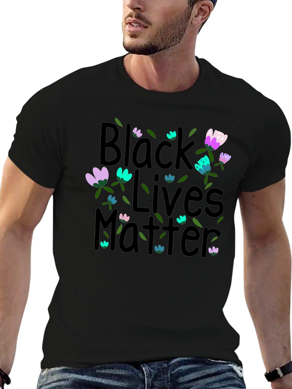 Black Lives Matter Floral T-Shirt - Black Unisex
