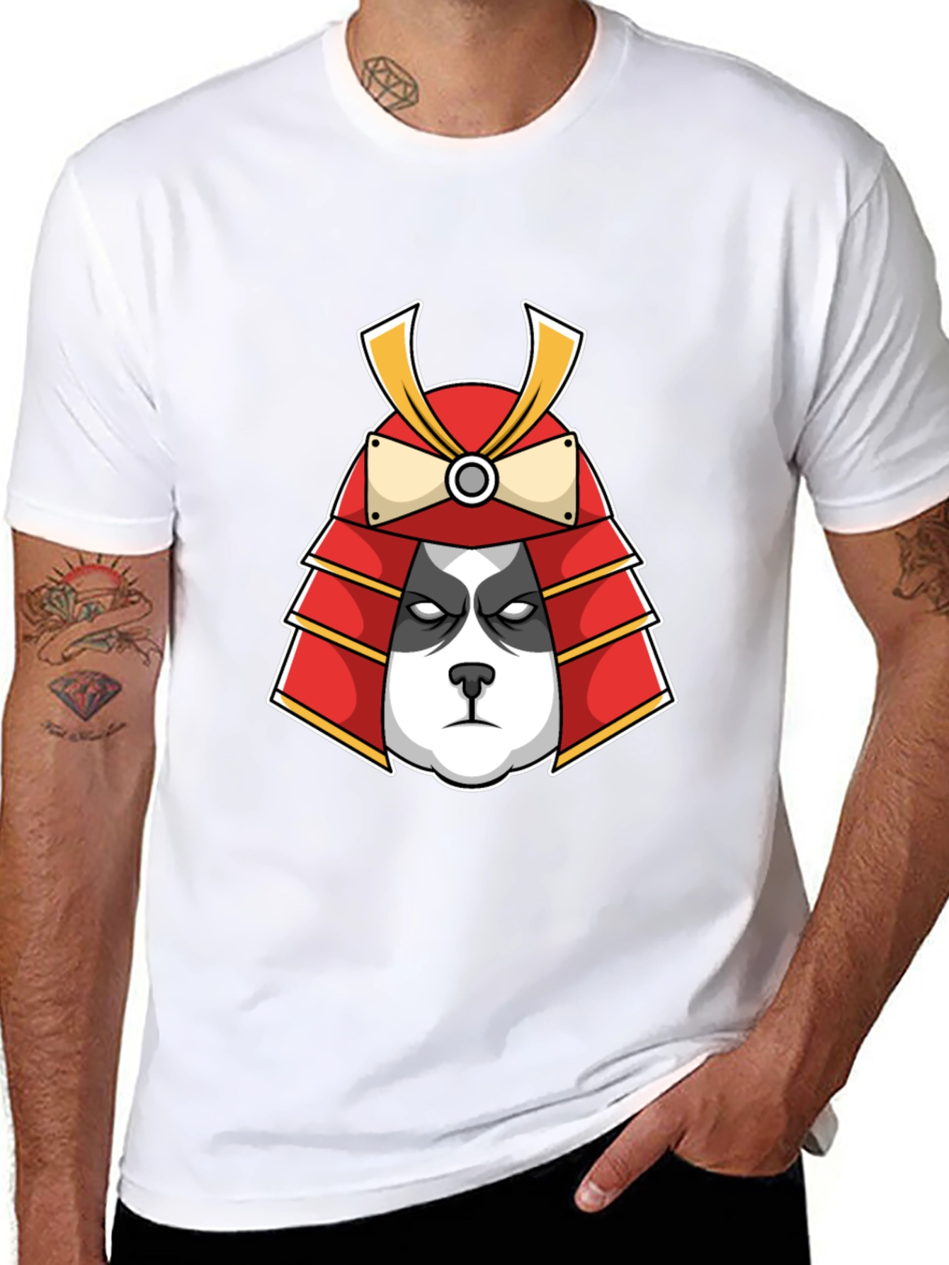 Panda Samurai Graphic Tee - Black Cotton T-Shirt