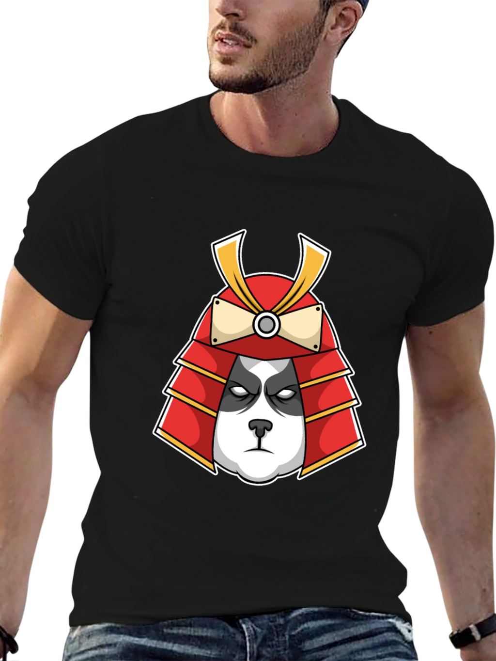 Panda Samurai Graphic Tee - Black Cotton T-Shirt