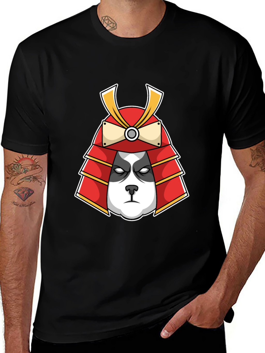 Panda Samurai Graphic Tee - Black Cotton T-Shirt