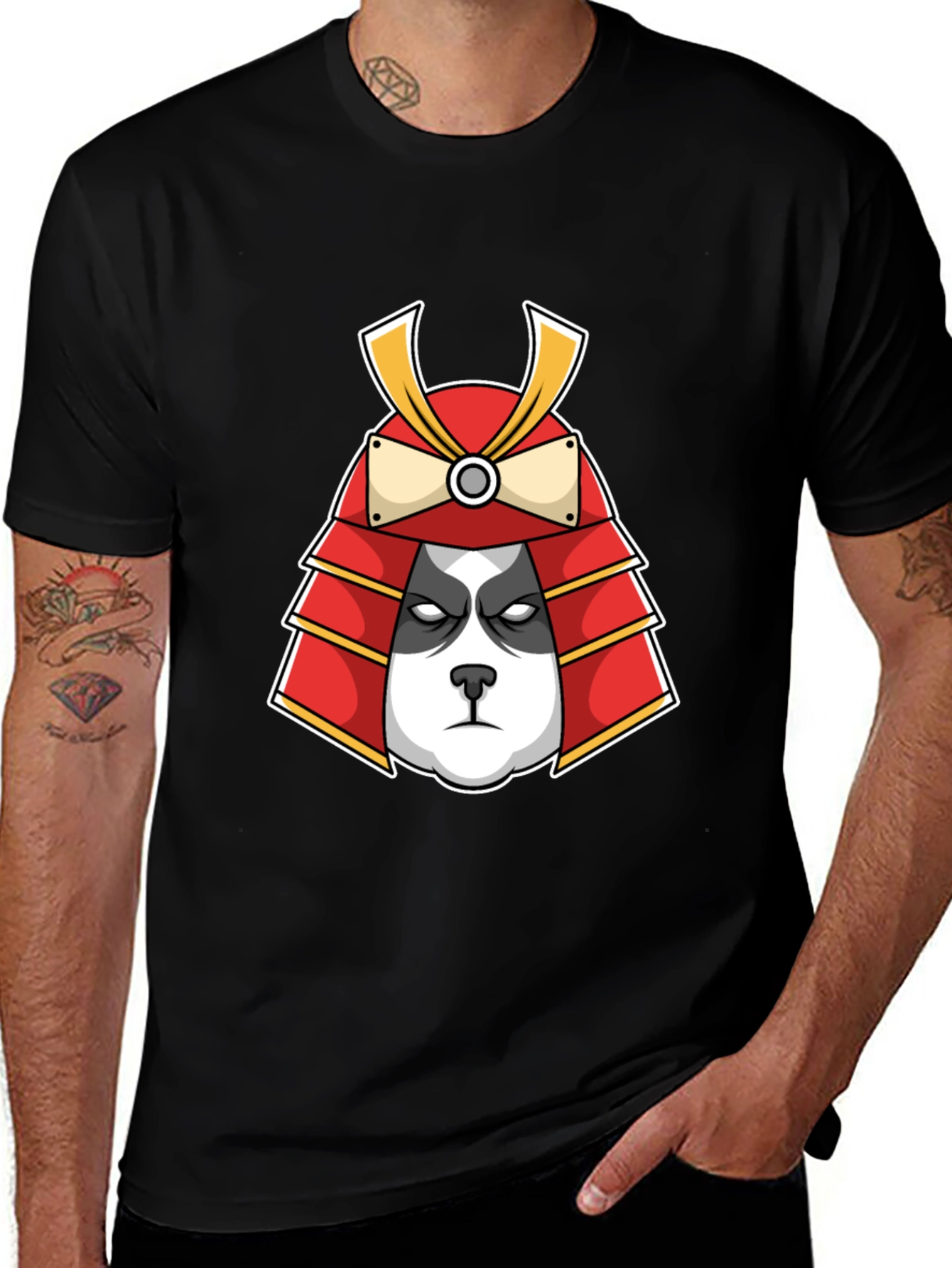 Panda Samurai Graphic Tee - Black Cotton T-Shirt