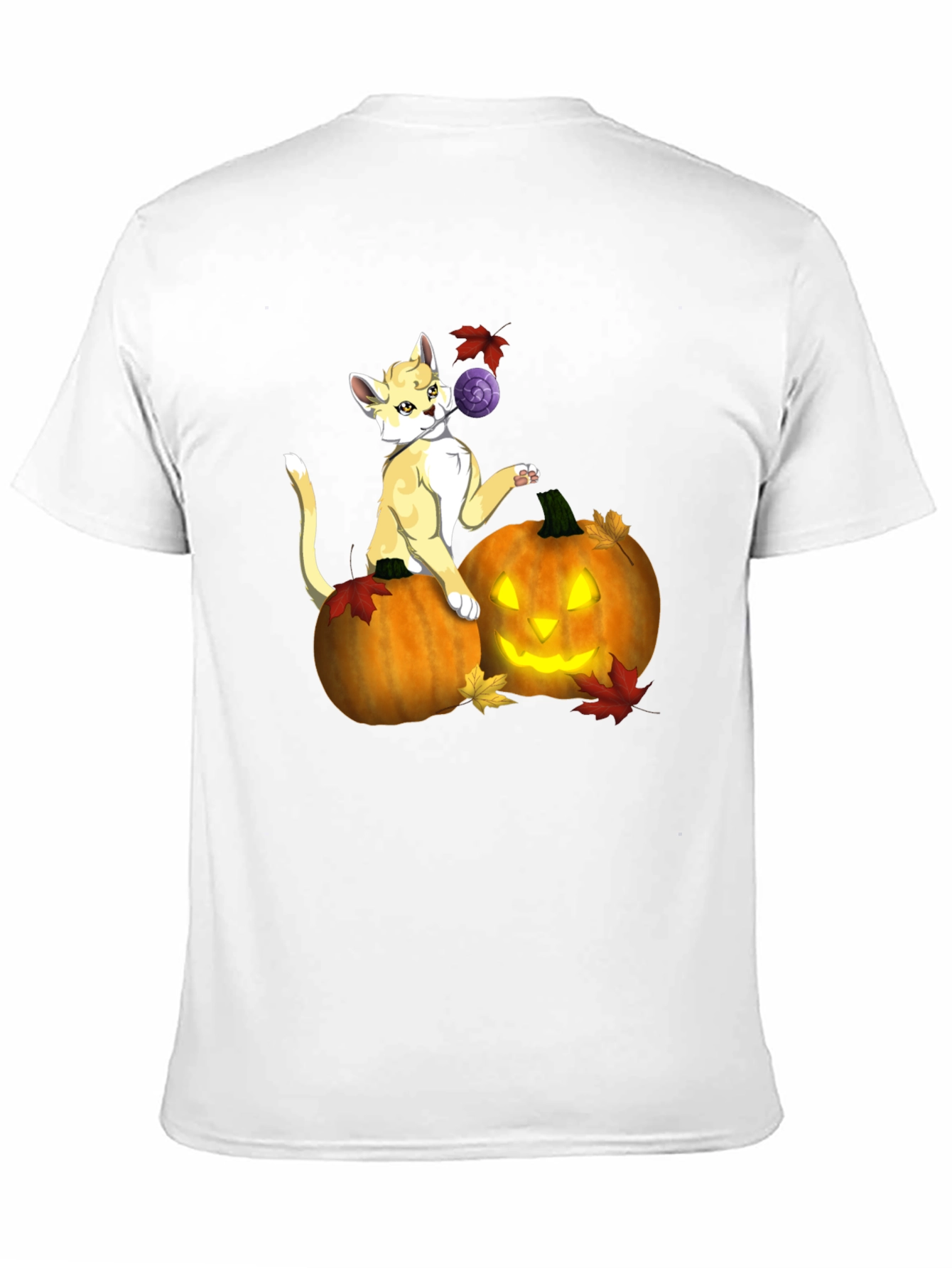 Halloween Cat & Pumpkin Black T-Shirt