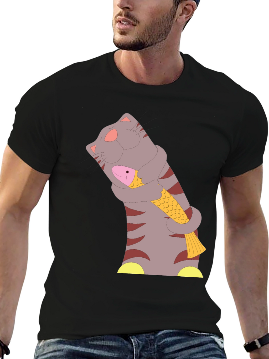 Cat & Fish T-Shirt - Funny Graphic Tee