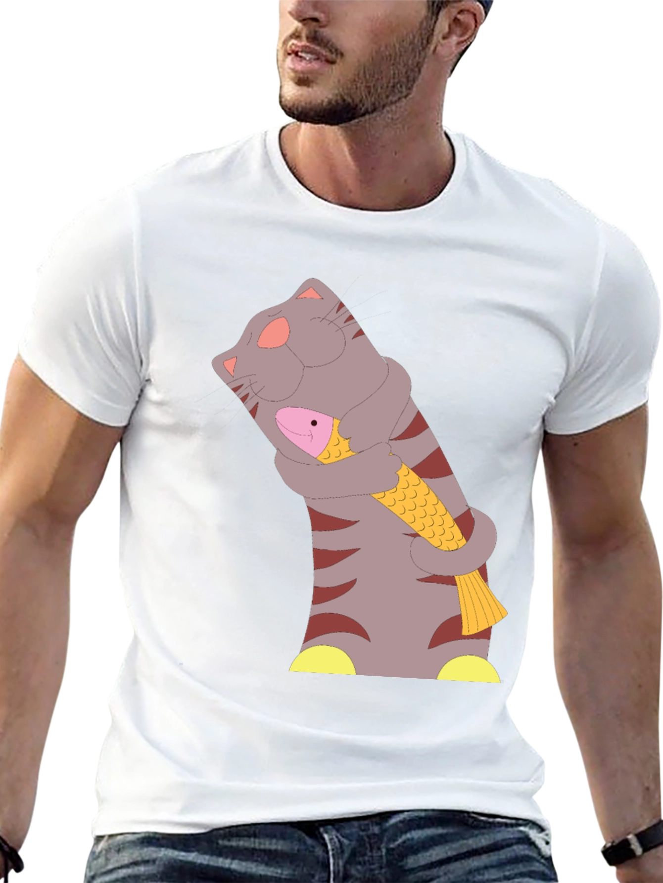 Cat & Fish T-Shirt - Funny Graphic Tee